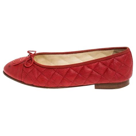 chanel red quilted ballet flats